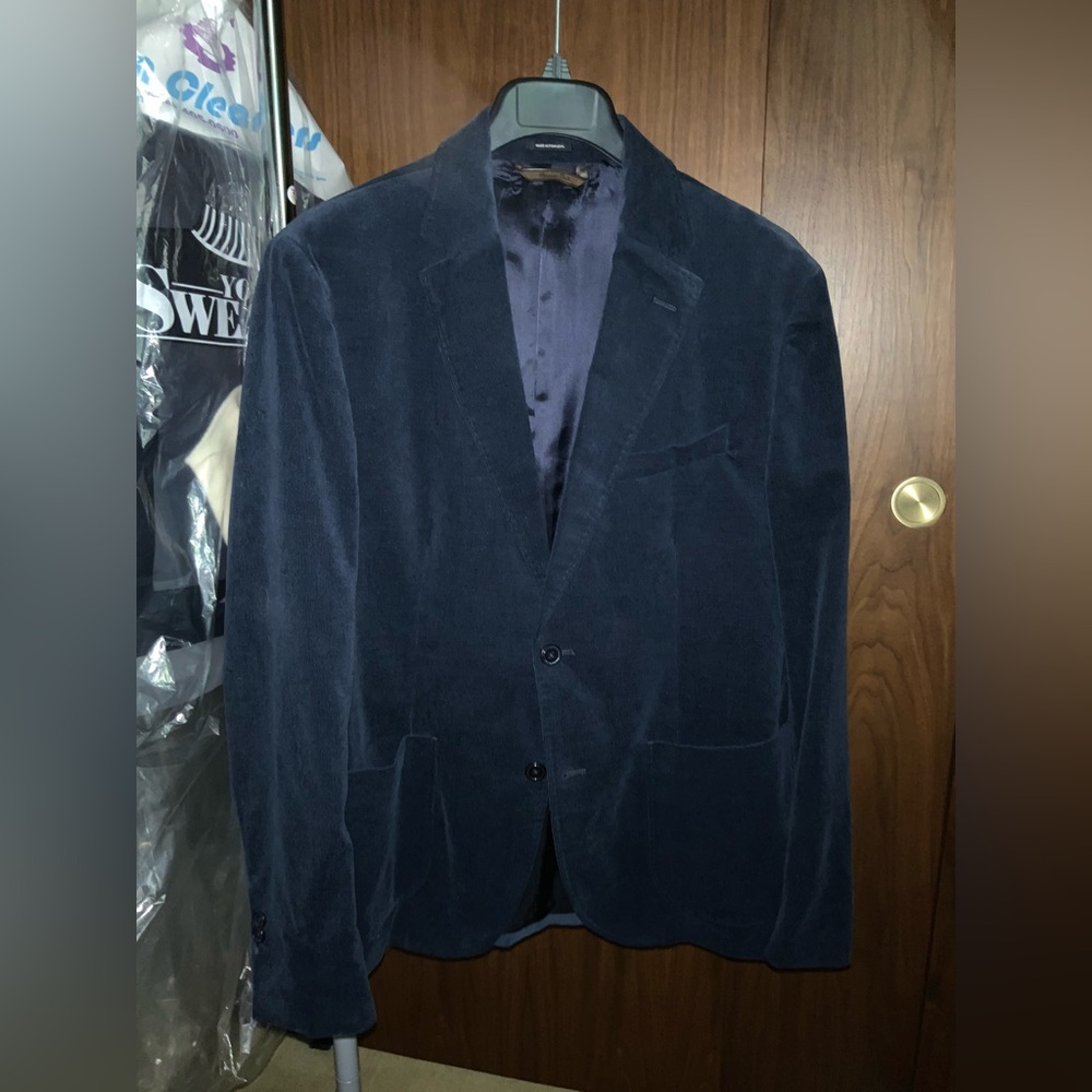 Massimo Dutti brushed cordoury navy blazer.